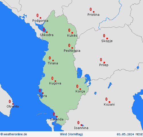 wind Albanien Europa Vorhersagekarten