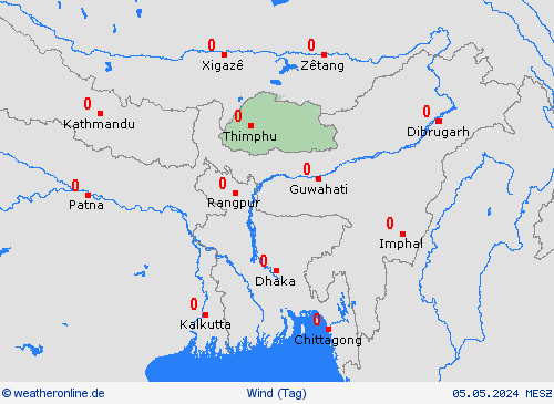 wind Bhutan Asien Vorhersagekarten