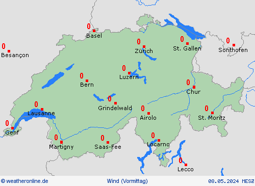 wind Schweiz Europa Vorhersagekarten