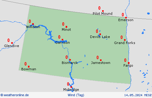 wind North Dakota Nordamerika Vorhersagekarten