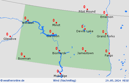wind North Dakota Nordamerika Vorhersagekarten