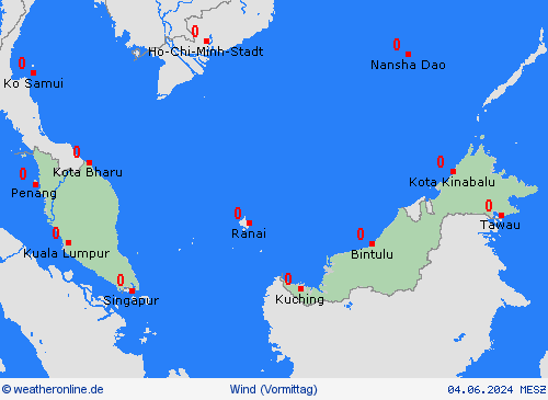 wind Malaysia Asien Vorhersagekarten