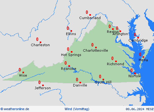 wind Virginia Nordamerika Vorhersagekarten