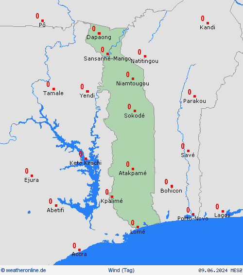 wind Togo Afrika Vorhersagekarten