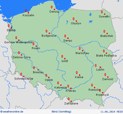 wind Polen Europa Vorhersagekarten