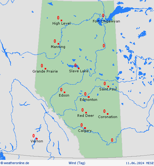 wind Alberta Nordamerika Vorhersagekarten