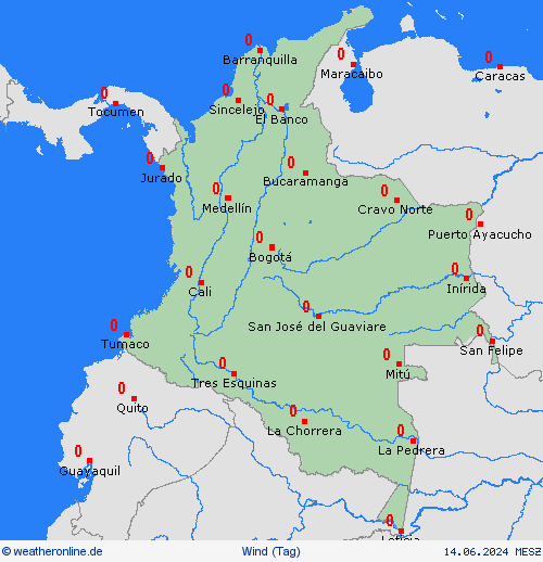 wind Kolumbien Südamerika Vorhersagekarten