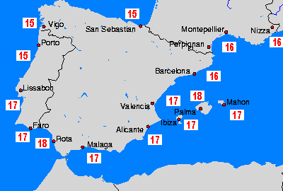 Westliches Mittelmeer Wassertemperaturkarten