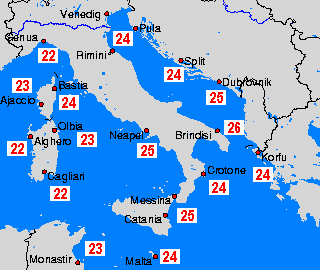 Zentral Mittelmeer Wassertemperaturkarten