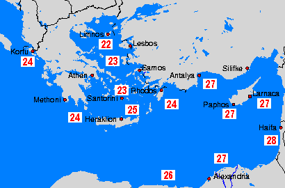 Östliches Mittelmeer Wassertemperaturkarten