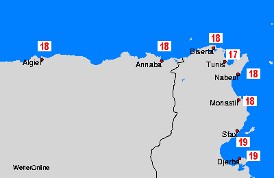 Algerien, Tunesien Wassertemperaturkarten