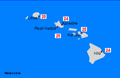 Hawaii Wassertemperaturkarten